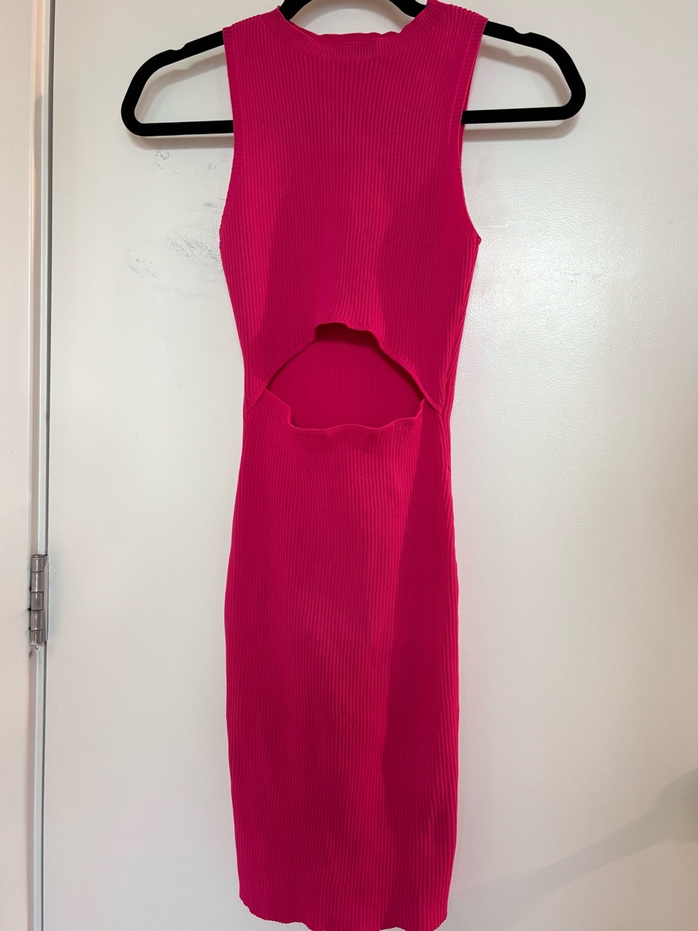 New Look Ribbed Hot Pink Mini Dress with Front Cutout